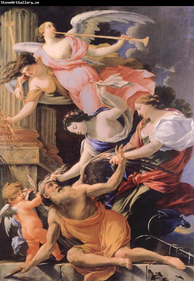 Simon  Vouet Saturn,Conquered by Amor venus and hope